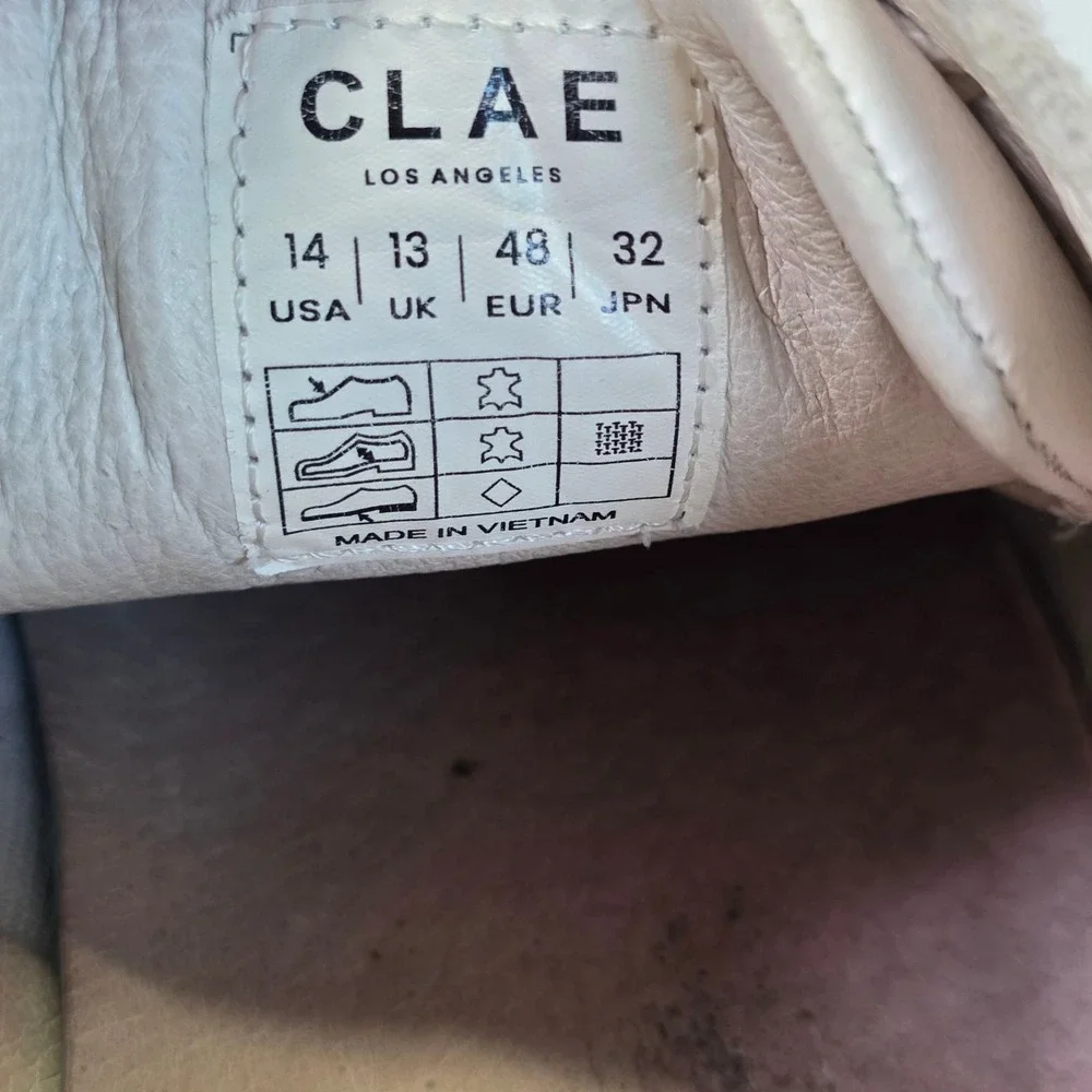 Clae Los Angeles Men's 14 Leather Suede Low Top Sneakers White Cream Shoes 48 EU